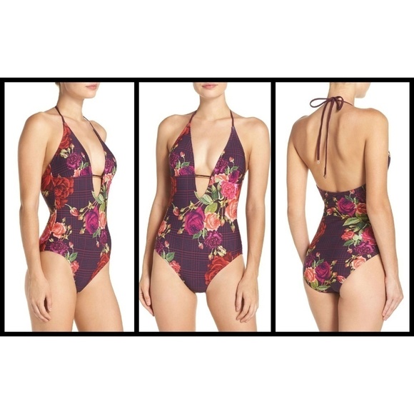 💕TED BAKER💕 Jusia Juxtapose Rose Halter One-Piece Swimsuit Floral TB4 US10 NWT - Picture 4 of 8
